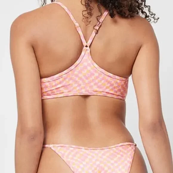 L*SPACE Pamela Bikini Top Heat Waves Pink Abstract Racerback Lined Size XL NEW - Picture 2 of 7